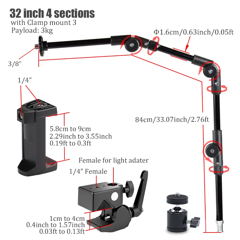 Manfrotto Lumimuse Neewer DS005 3-Section Articulating Arm (Black