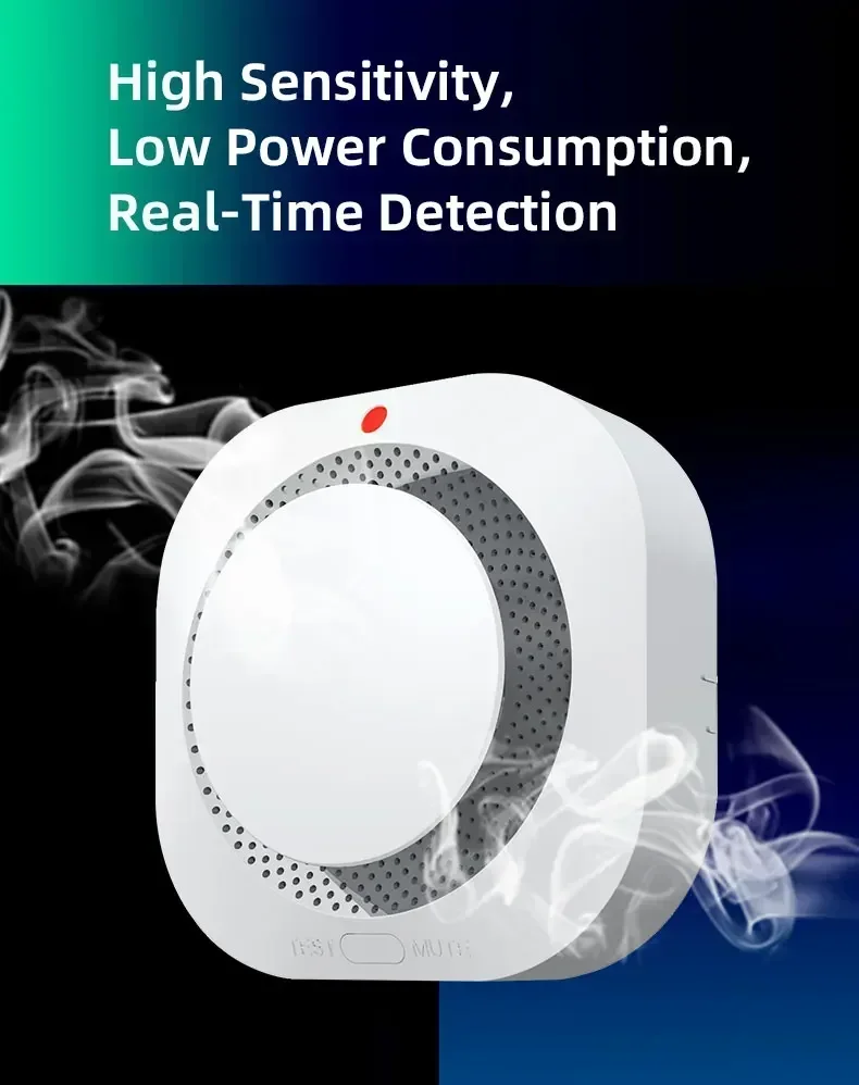 10-Year Lifespan Smoke Detector Alarm 80dB, Low Power & Easy Install for Home/Office Safety