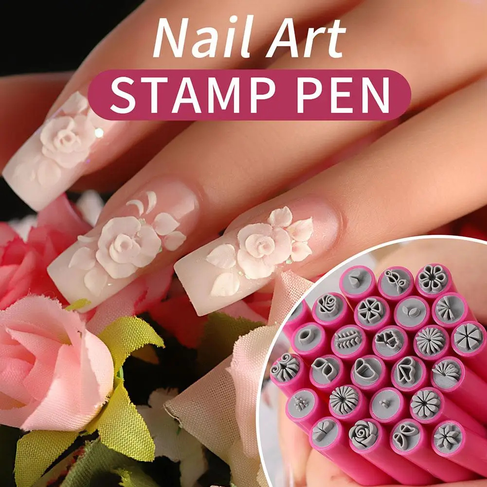 26pcs Nail Art Stamp Pen Set Floral Butterfly Pattern Nail Graffiti Pen Flower Painting Drawing Brush Stamp Pen Manicure Tools 3