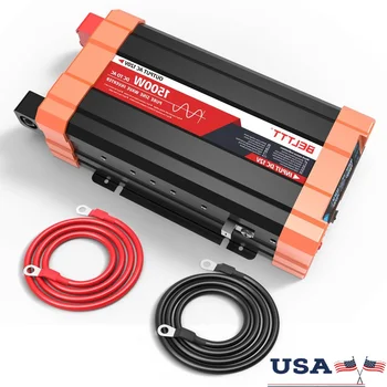 1500W Pure Sine Wave Inverter 12V 120V AC Power Converter RV Truck Solar Off-Grid Dual AC Socket USB Port LCD Display Smart 1