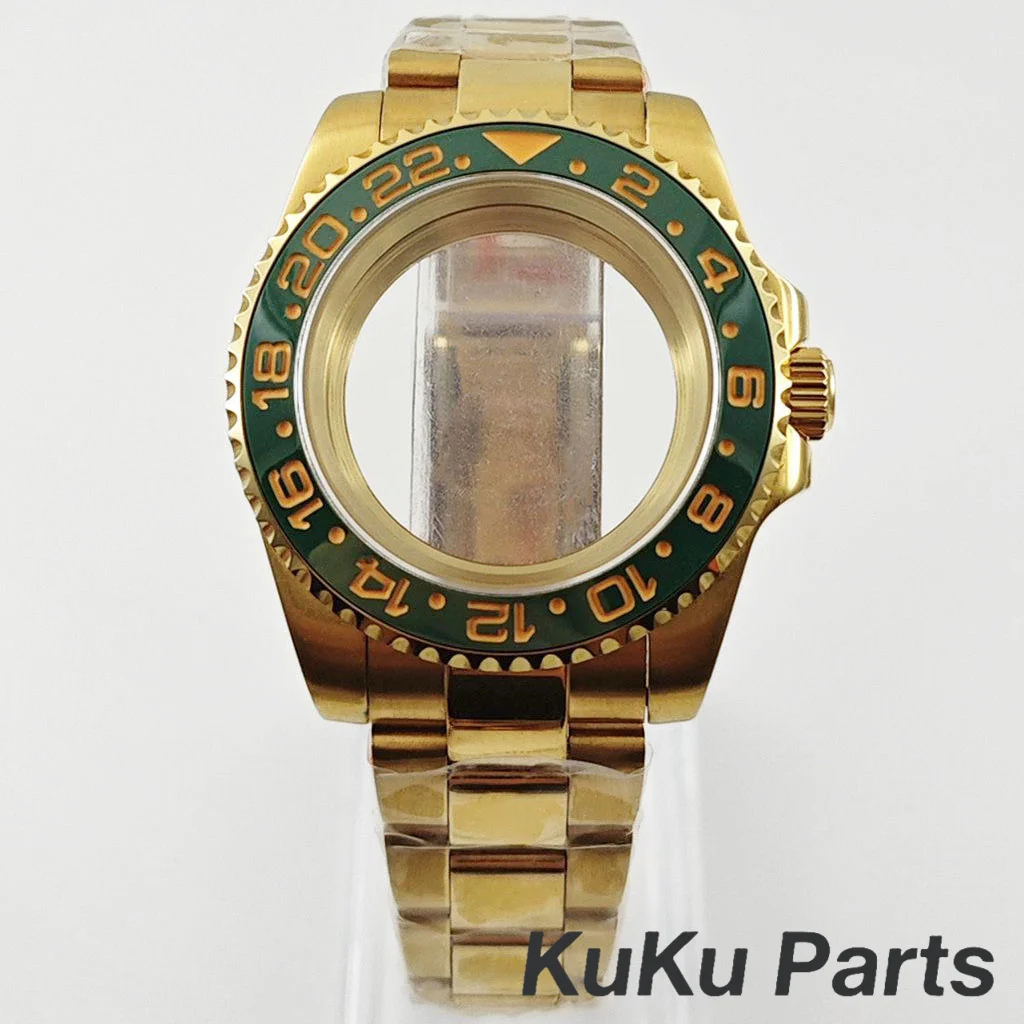 Gold 40MM Oyster Bracelet Sapphire Glass Waterproof Watch Case with 28.5mm Dial Compatibility