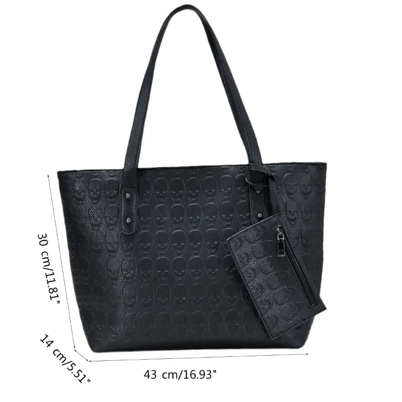 Punk Handbag Shoulder Bags with Small Purse for Women Girl Underarm Bag Fashion Armpit Bag Skull Pattern Bucket Bag