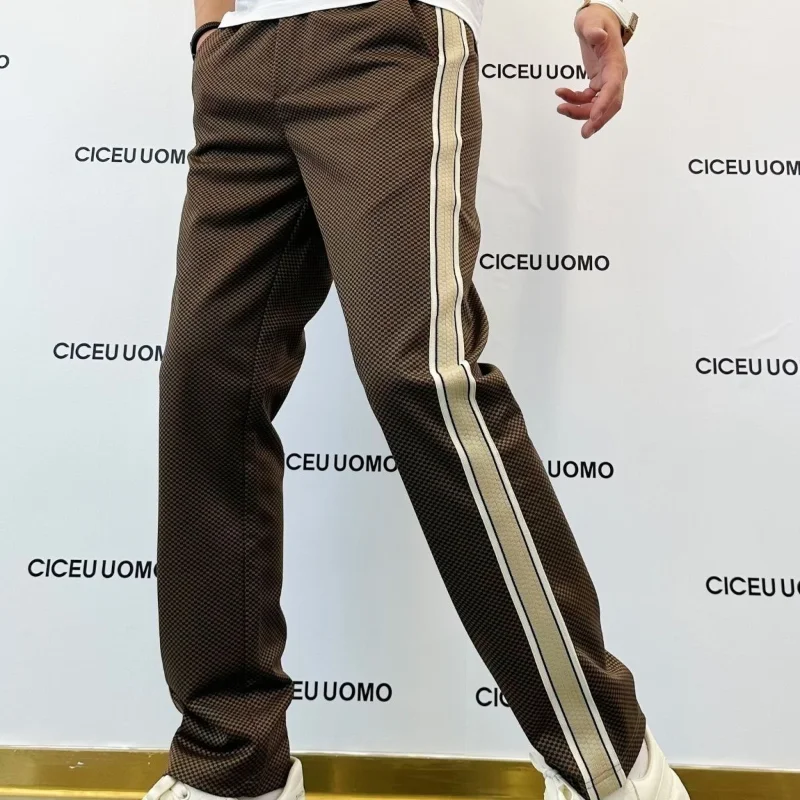 Fashionable Light Luxury Straight Leg Trousers Trendy Small Straight Leg All-match Men's Ribbon Thin Casual Male Classic Pants