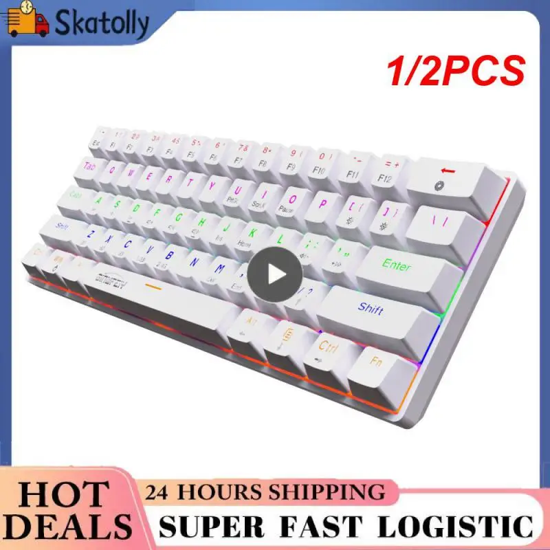 

1/2PCS Fizz K617 RGB USB Mini Mechanical Gaming Wired Keyboard Red Switch 61 Key Gamer for Computer PC Laptop detachable cable