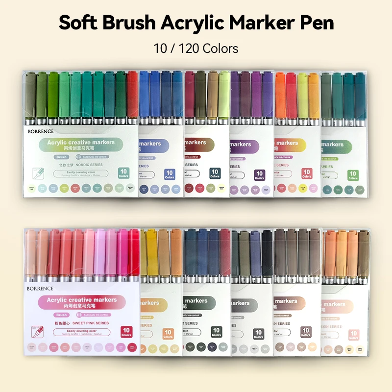 Acrylic Brush Markers Set 10Colors/box Can Be Stacking Color Automatic Ink Control System DIY & Art Supplies