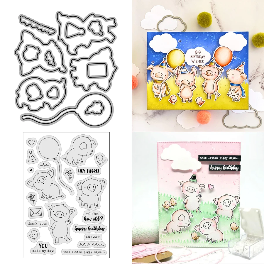 

AliliArts Pig Day Metal Cutting Dies and Stamp diy Scrapbooking Photo Album Decorative Embossing PaperCard Crafts Die