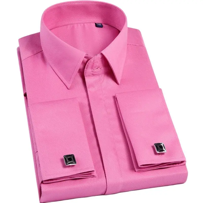 Quality Pink Men French Cufflinks Shirt 
