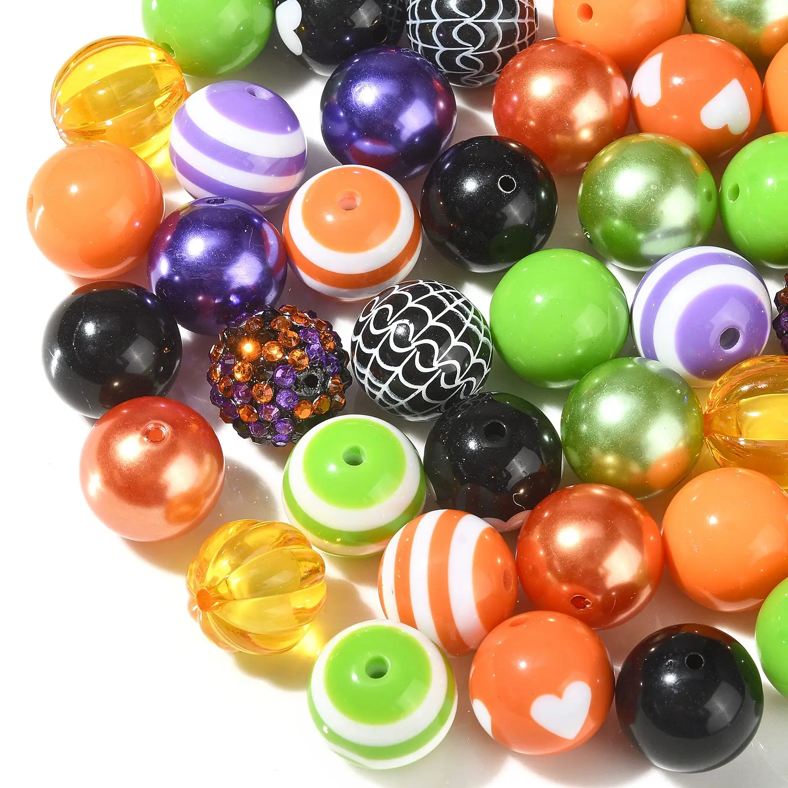 Panda hall 50pcs gemischte Stile 20mm Acryl Halloween Kaugummi Perlen Spinnennetz Herz runde Perlen für Festival Schmuck machen DIY – Detail 8