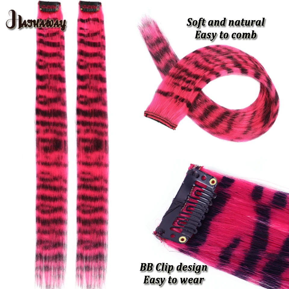 Color Hair Patch BB Clip Leopard Wig Synthetic Colored Silk Hanging Ear Dyed Long Straight Hair Pad Invisible Stripe Wig