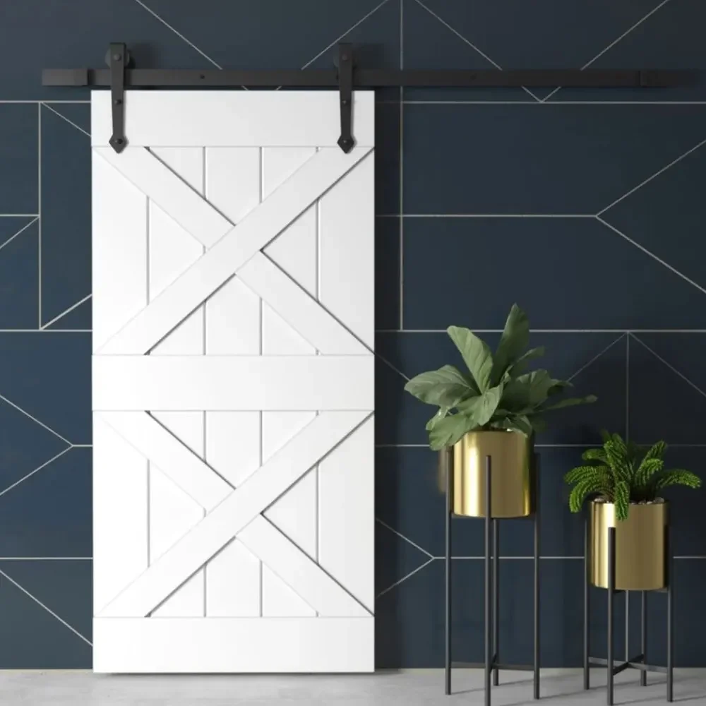 Wooden panel Room Door Modern Design Wood Veneer Sliding Barn Door for modern house Interior door 5