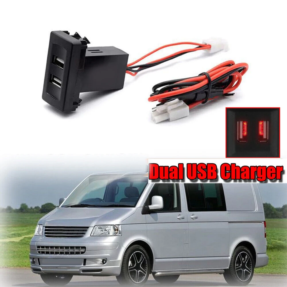 

Car Dual USB Charger Adapter Socket 12V 2.1A Phone Charger For ASR Dash Blank Built-In Socket For Volkswagen For Transport T4