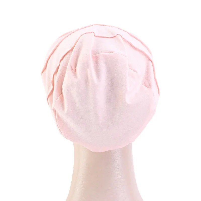 Women Stretch Beanie Chemo Cotton Hair Turban Hat Double-layer Soft Satin Lining Crinkled Hijab Inner Hijab Caps 6
