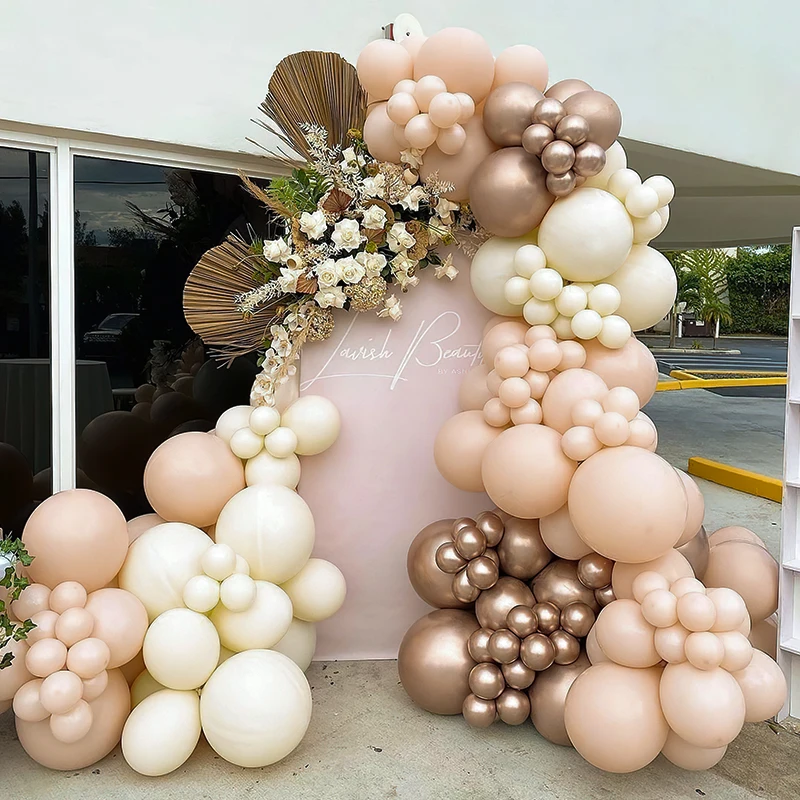

155Pcs Cream Peach Retro Balloons Kits Wedding Birthday One Year Old Party Ballons Garland Anniversaries Baby Shower Decoration
