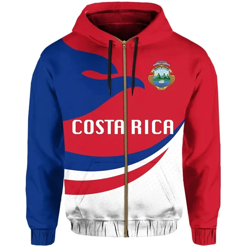thumbnail image 1 of Sudadera con capucha y cremallera con la bandera del país de moda de primavera y otoño, nueva y popular sudadera con capucha con estampado 3D del emblema nacional de Costa Rica, abrigo para niños, 1 of 4