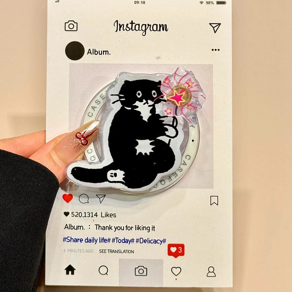 Magnetic Black Cat Phone Case with Rotating Magnetic Bracket