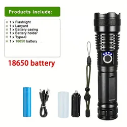 Ultra-Powerful Rechargeable LED Tactical Flashlight with USB Charging (With 18650 battery)