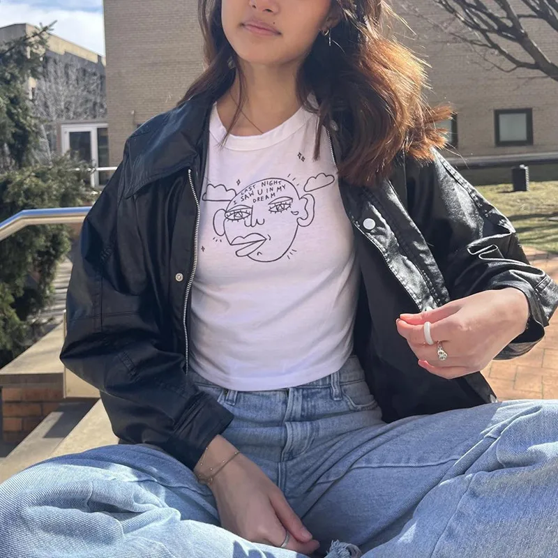 

Укороченный топ для девочек Y2K, готический Эмо, уличная одежда в стиле панк, Приталенная футболка, винтажная женская футболка с буквенным принтом, милые детские футболки в стиле гранж