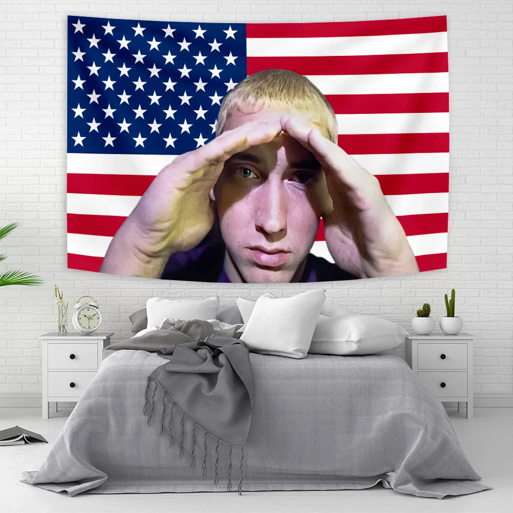 American Rap God Hip Pop Music Flag Eminem Tapestries Wall Hanging Meme Tapestry Art Aesthetic Room Decor Bedroom boho decor