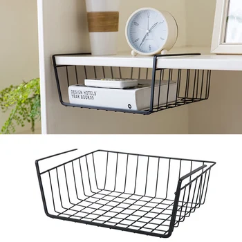 Cestino appeso in metallo per armadio da cucina ripiano inferiore divisorio scaffale portaoggetti armadio organizzatore armadietto appendiabiti 1