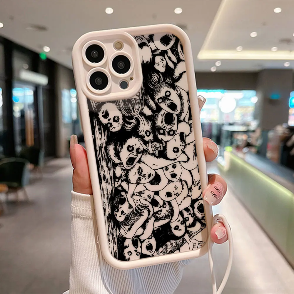 thumbnail image 1 of Junji Ito horror Hot Anime funda de teléfono para IPhone 15 14 13 12 11 Pro Max Mini XR XS 7 8 Plus funda trasera suave de TPU con correa de mano, 1 of 5