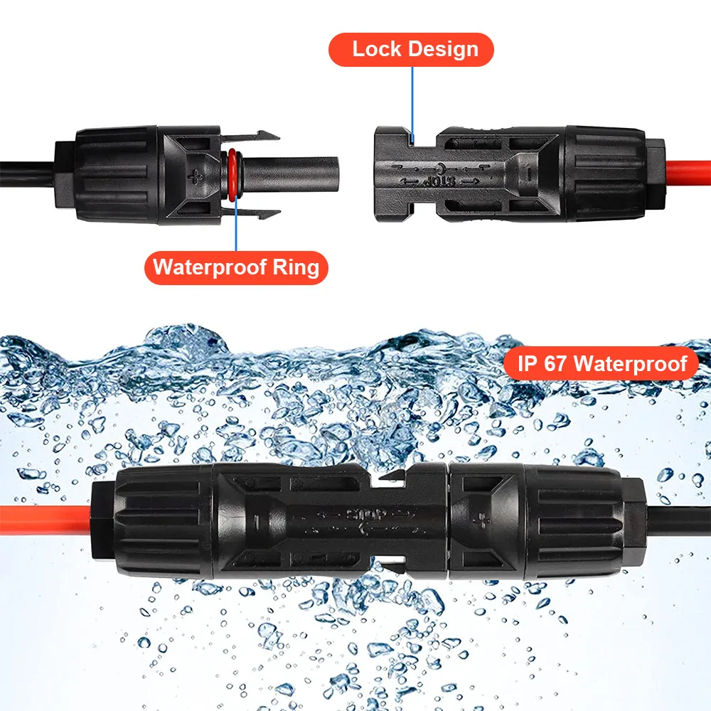 PowMr Black Red 3M 5M 7M 10M 15M 30M Solar Photovoltaic Line 6mm2 10AWG PV Cable with Connectors Solar System PV Extensions Wire 4