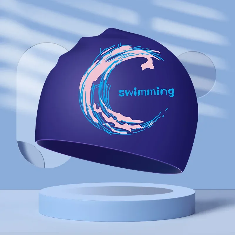 Printed Swimming Caps Long Hair Ear Protection Unisex Men Women Swim Caps Stretch Elastic Silicone Swimming Cap Pool Accessories 5