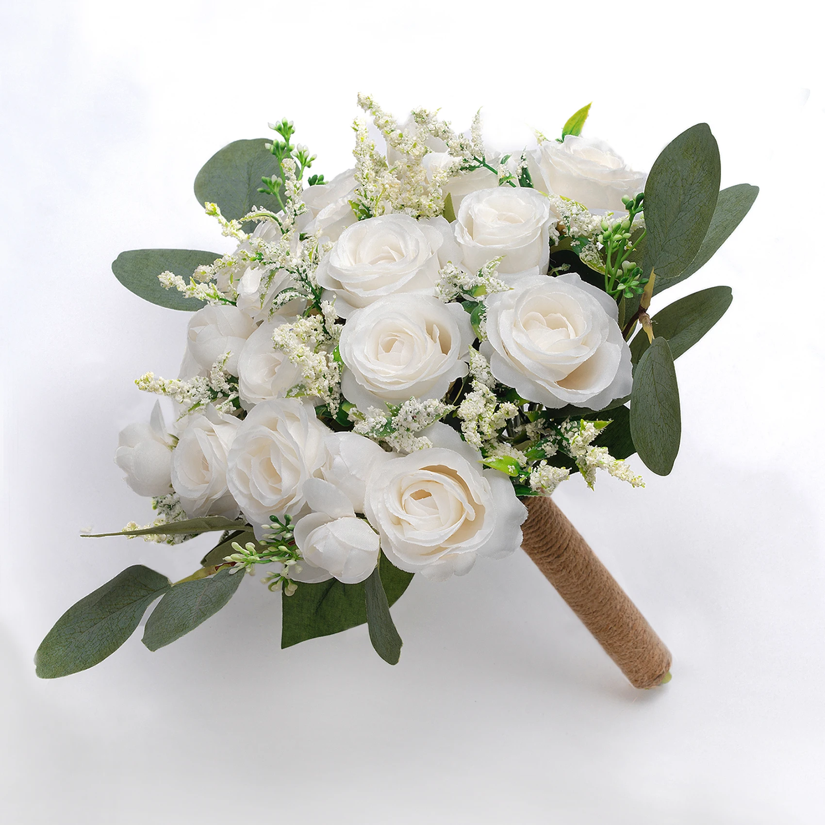 Weißer Brautjungfernstrauß, handgefertigt, Rosen- und Eukalyptusblätter, Hochzeitsstrauß, Blumen für Brautjungfern, Braut- und Hochzeitsaccessoires – Detail 3