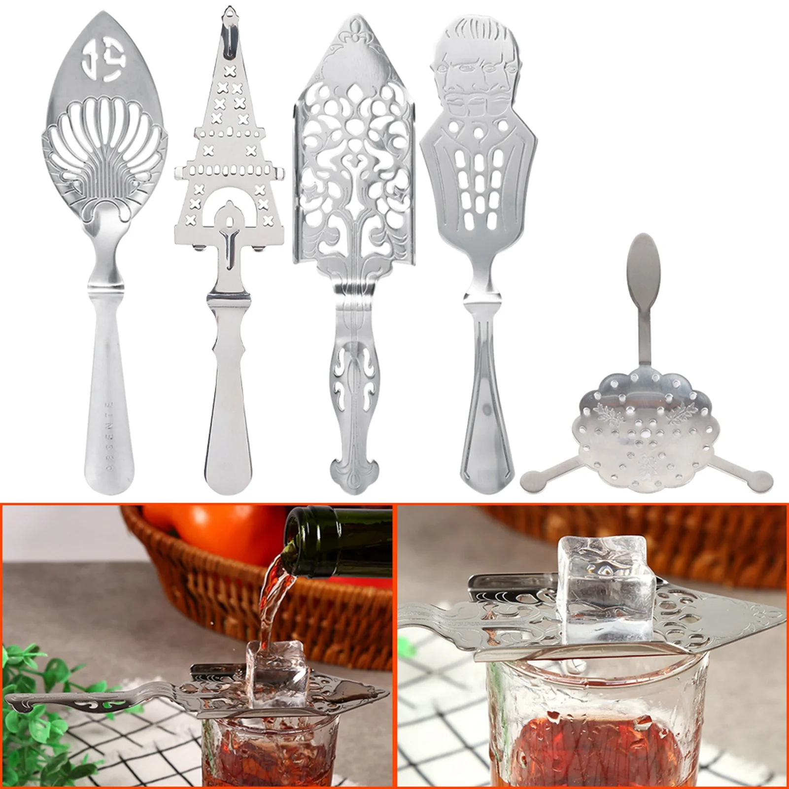304 Stainless Steel Cocktail Glass Cup Drinking Filter Wormwood Spoon Absinthe Spoons Drinking Spoons cutlery set stainless steel cutlery set