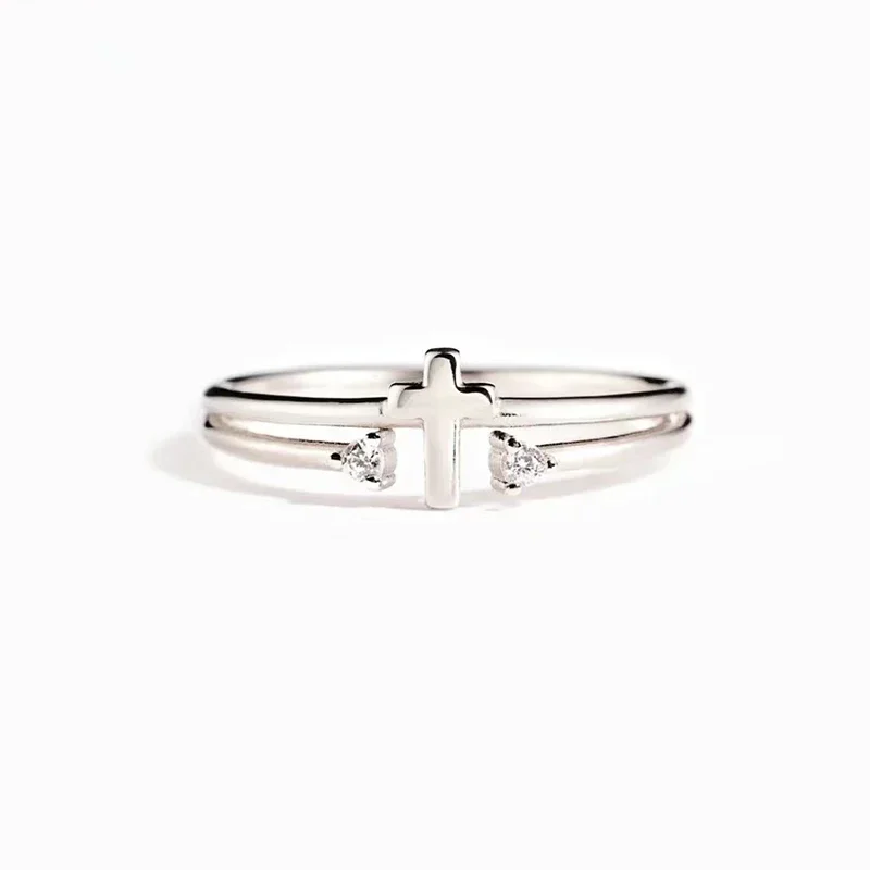 Silver Color Cross Ring Female Fashion Finger Jewelry Bright Cubic Zirconia Accessories for Daily Wear silver ring wedding rings finger rings womens ring jewelry rings ring jewelry signet ring cross rings round rings cross jewelry