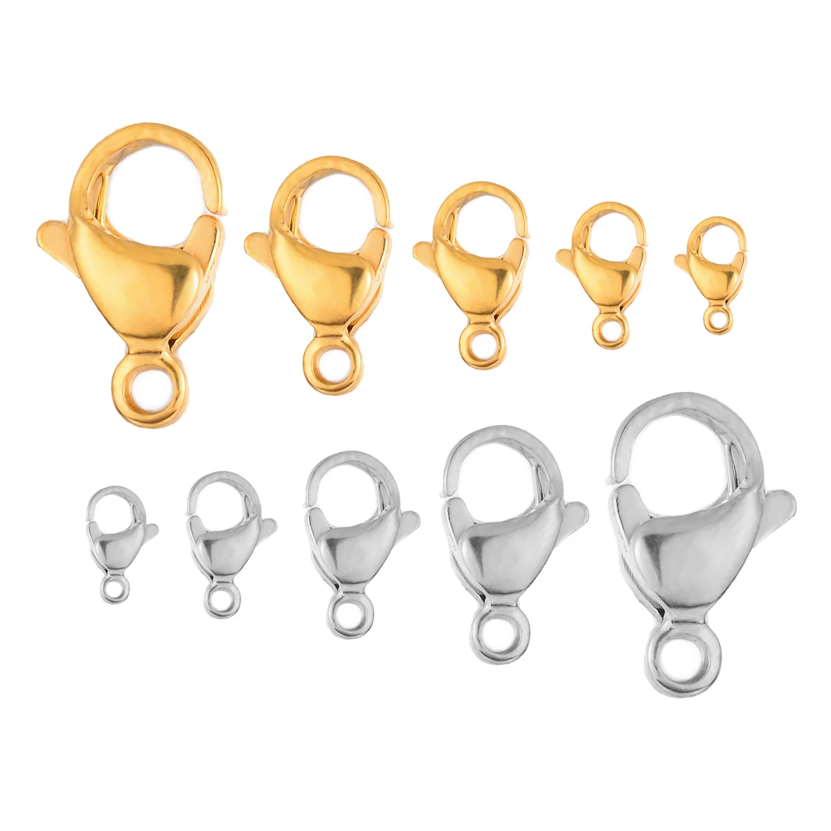 

10Pcs Wholesale Golden Silver Color Lobster Clasps Stainless Steel Connector for DIY Handmade Jewelry Hooks Materials Supplies
