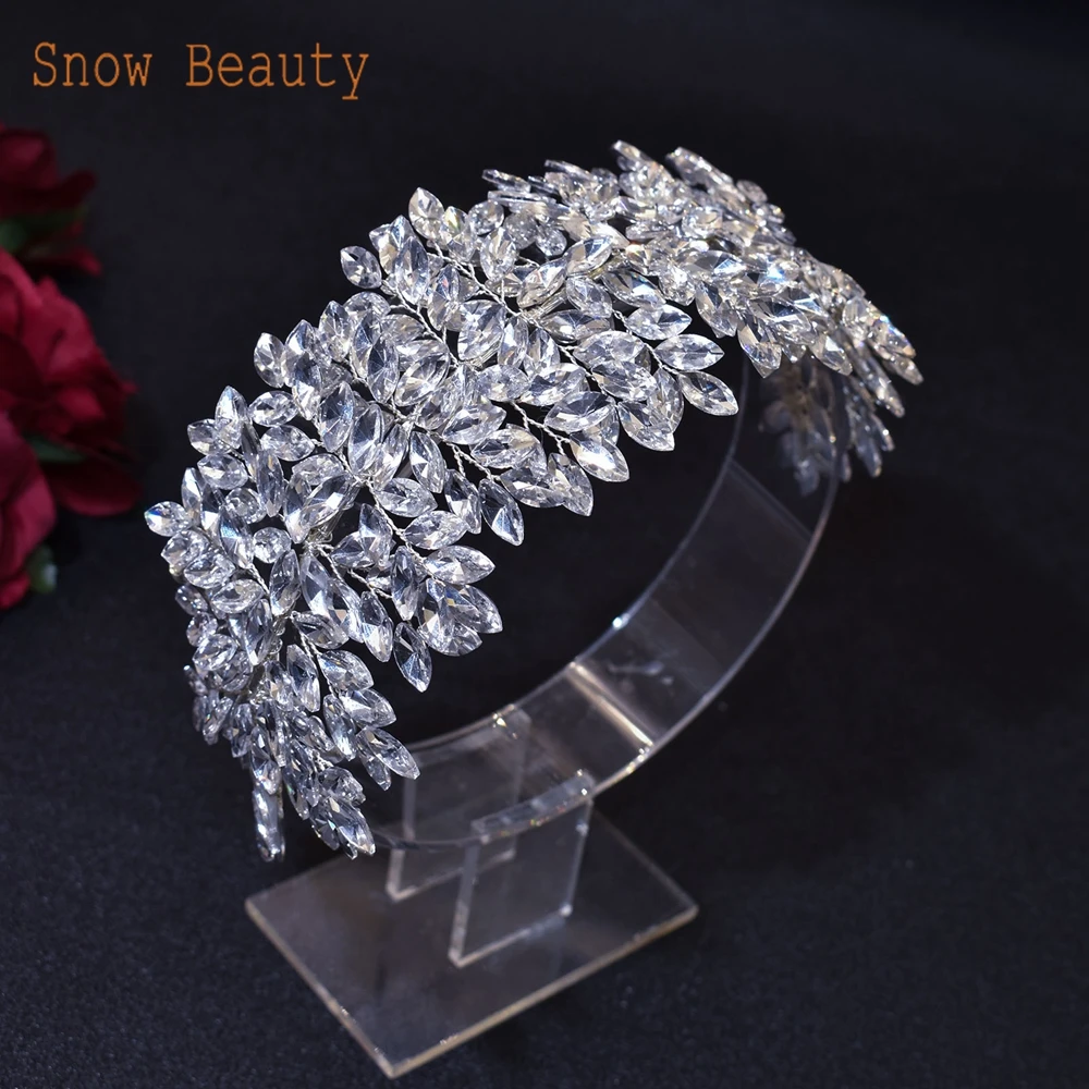 DZ005 Rhinestone Wedding Headpiece Big Headdress Trendy Bride Hair Ornaments Bridal Hair Jewelry Gifts for Girl Crystal Headband