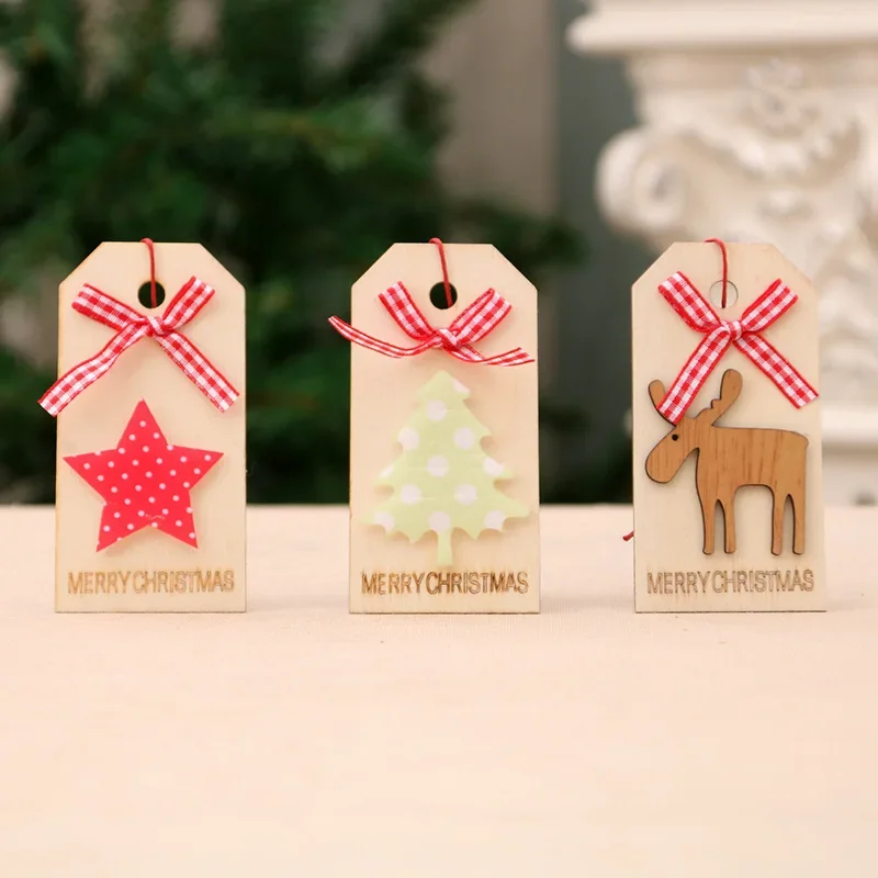 

New Christmas Decorations Christmas Wooden Pendant Christmas Tree Pendant Bow Wooden Listing