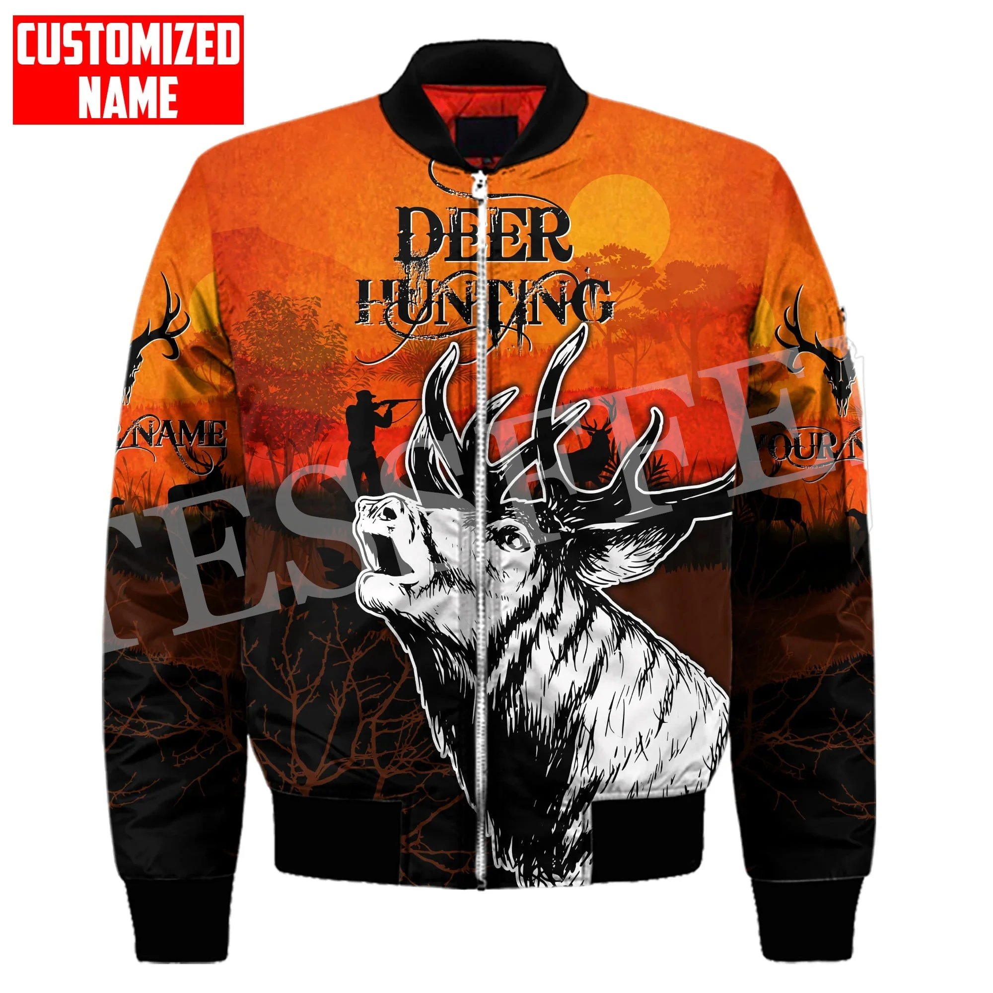 Custom Name Deer Hunting Animal Hunter Camo Cosplay Retro 3DPrint Casual Harajuku Sportswear Windbreaker Winter Bomber Jacket X1 hunting simulator 2 bear hunter edition pc