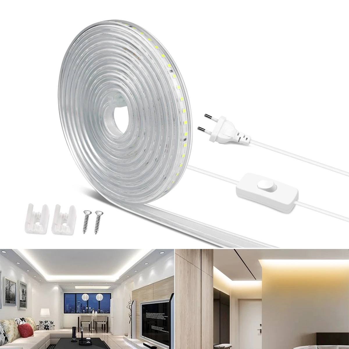High Lumen LED Strip Light SMD2835 Soft Waterproof DIY Cuttable For Indoor Outdoor Home Kitchen Cabinet Cupboard Lighting Decor