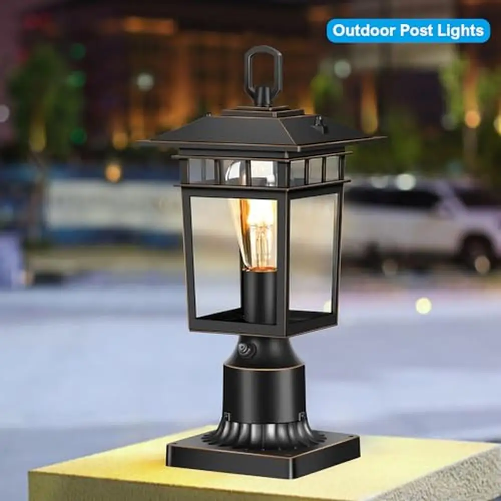 Outdoor Post Lantern Light Fixture Black Gold Roman Pier Mount Base Waterproof Pole Lamp Dusk to Dawn Sensor High Sensitivity