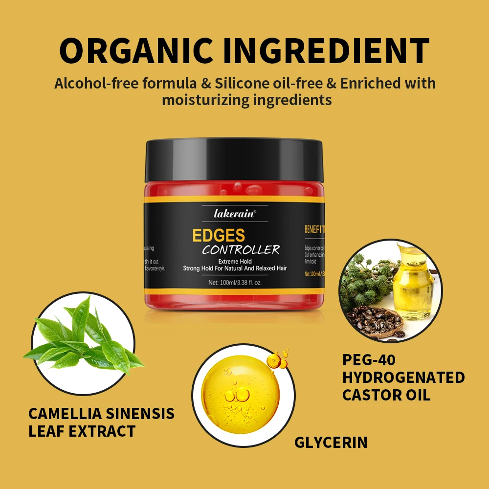 100ml/3.38 fl. oz. Edge Control Hair Gel Strong Hold Thick Edges Styling Gel Non-Greasy Non-Flaking Hair For All Types