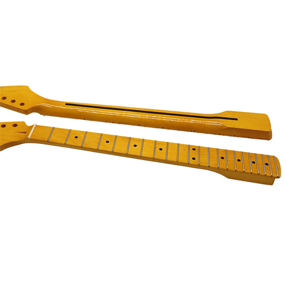 

6 strings, 21 frets, 22 frets， left hand, electric guitar neck, maple, yellowish/glossy, guitar handle, DIY modified handle