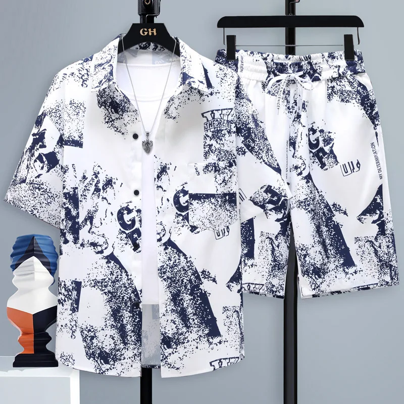 

Рубашка и шорты, Новинка лета 2024, стильная модная спортивная одежда, мужские повседневные комплекты, мужские модные рубашки и шорты, полный размер