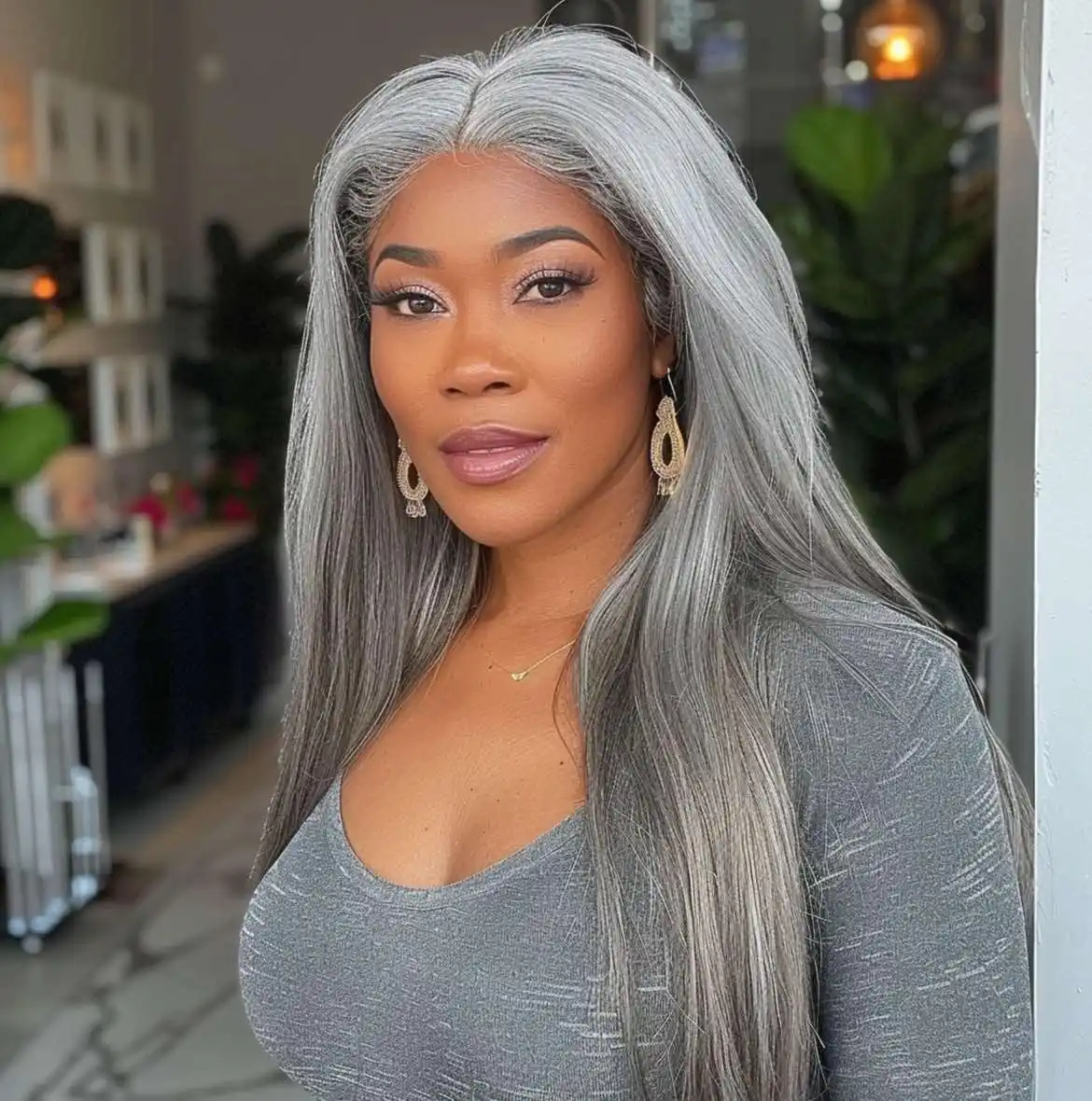 300% Density 13X4 Lace Front Wig Human Hair Salt & Pepper Gray Color Pre-Cut Straight Lace Front Wigs Human Hair For Black Women