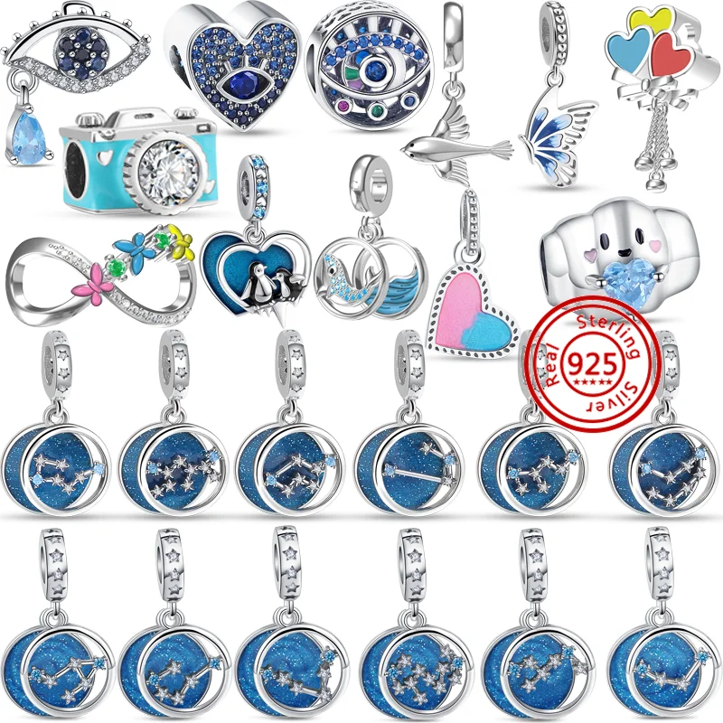 

Бусины-шармы Pandora, серебро 925 пробы, 12 созвездий, пингвин, Кит, голубые глаза, Бабочка, ласточка