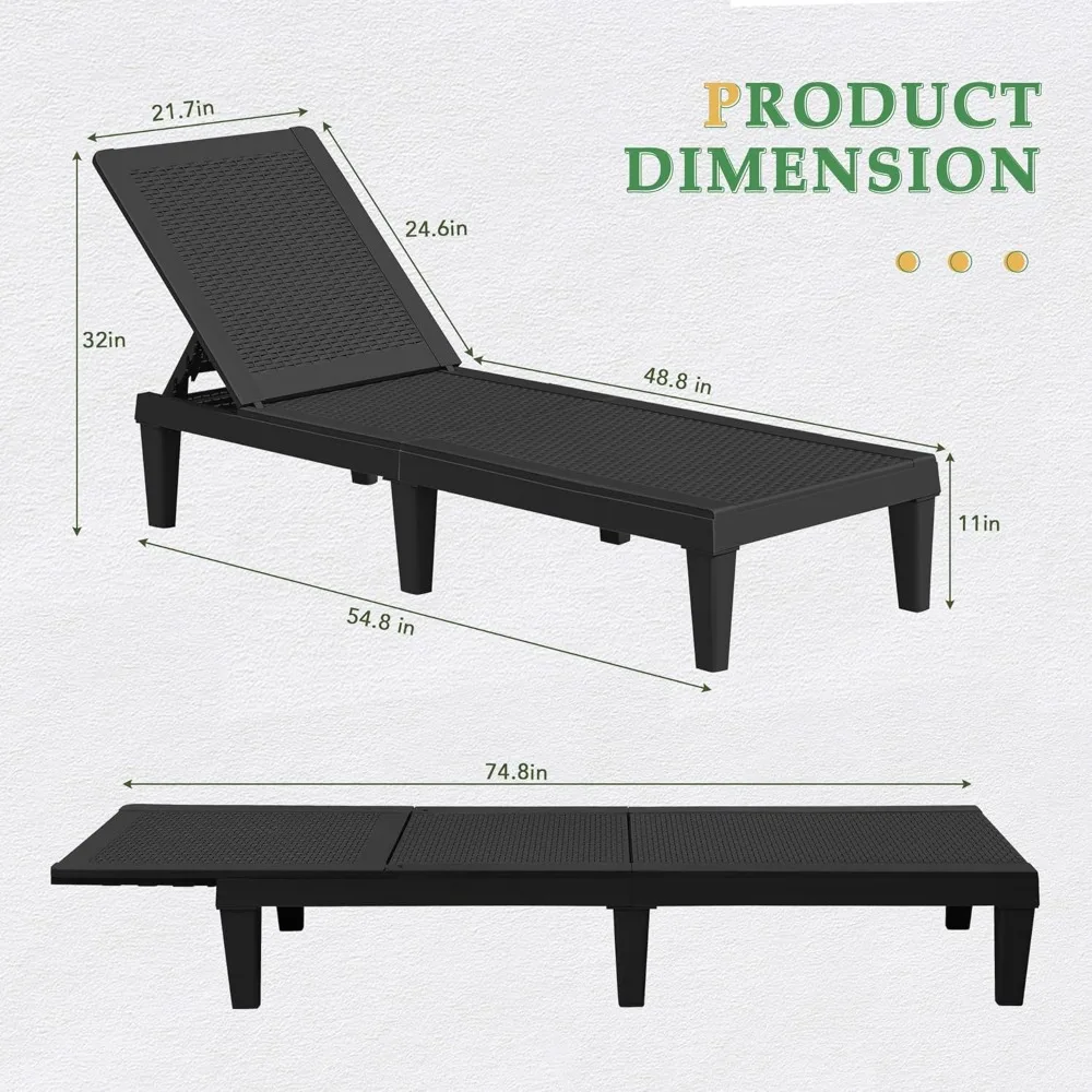 Patio Chaise Lounge Chair Set of 2 Outdoor PE Waterproof Adjustable Easy Assembly Lounge Chairs 6