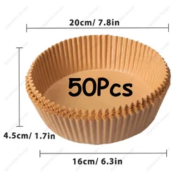 Disposable Non-Stick Oil-Proof Parchment Baking Paper for Air Fryer, Microwave, Oven, and BBQ (50Pcs Round(20cm))