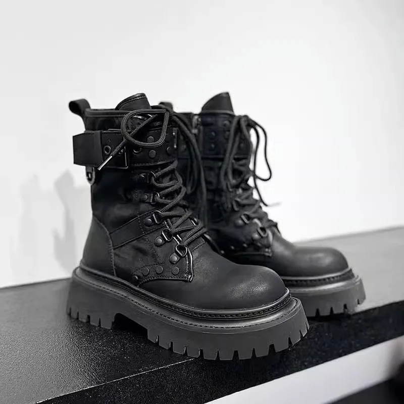 Winter Platform Women Short Boots Fashion Ladies Elegant Lace Up Ankle Boot Outdoor Thick Bottom Motorcycle Boots