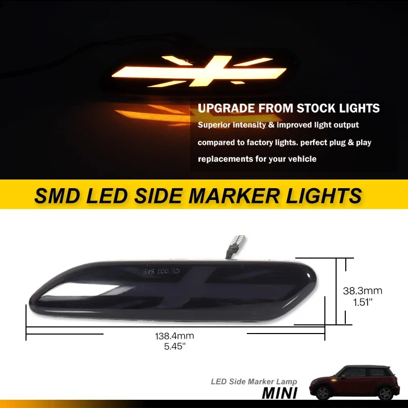Euro Smoked Lens Sequential Blink Amber LED Fender Side Marker Light K