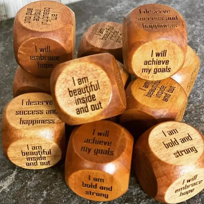 Positive Affirmation Wooden Dice Wooden Positive Thinking Dice with Affirmations Portable Handmade Affirmation