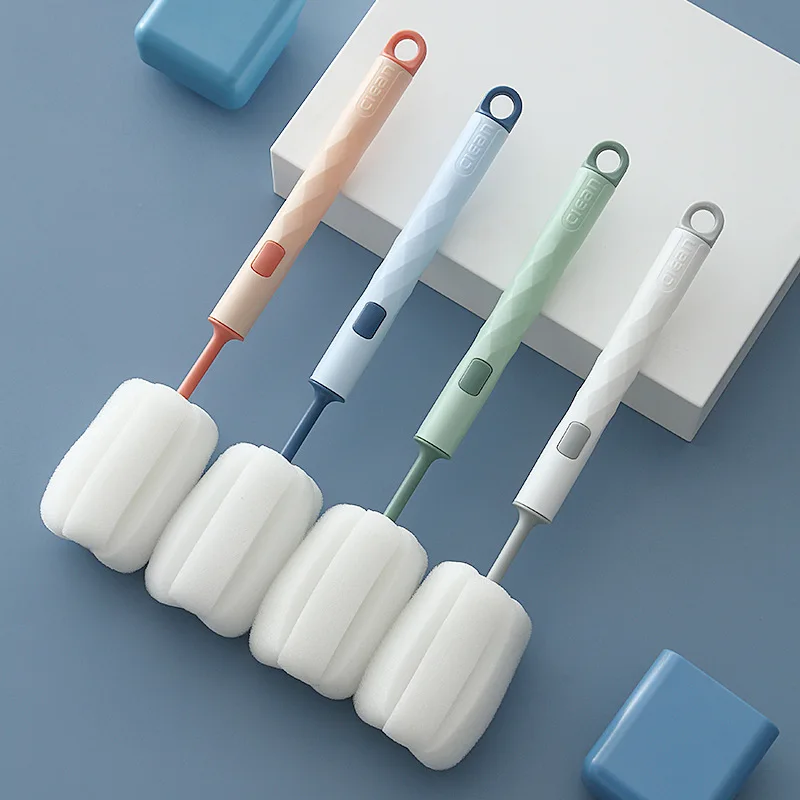 Long-Handled Detachable Sponge Cup Brushâ€‹â€‹ - Effectively Cleans Tea Stains, Perfect for Thermos, Baby Bottles & Mugs.