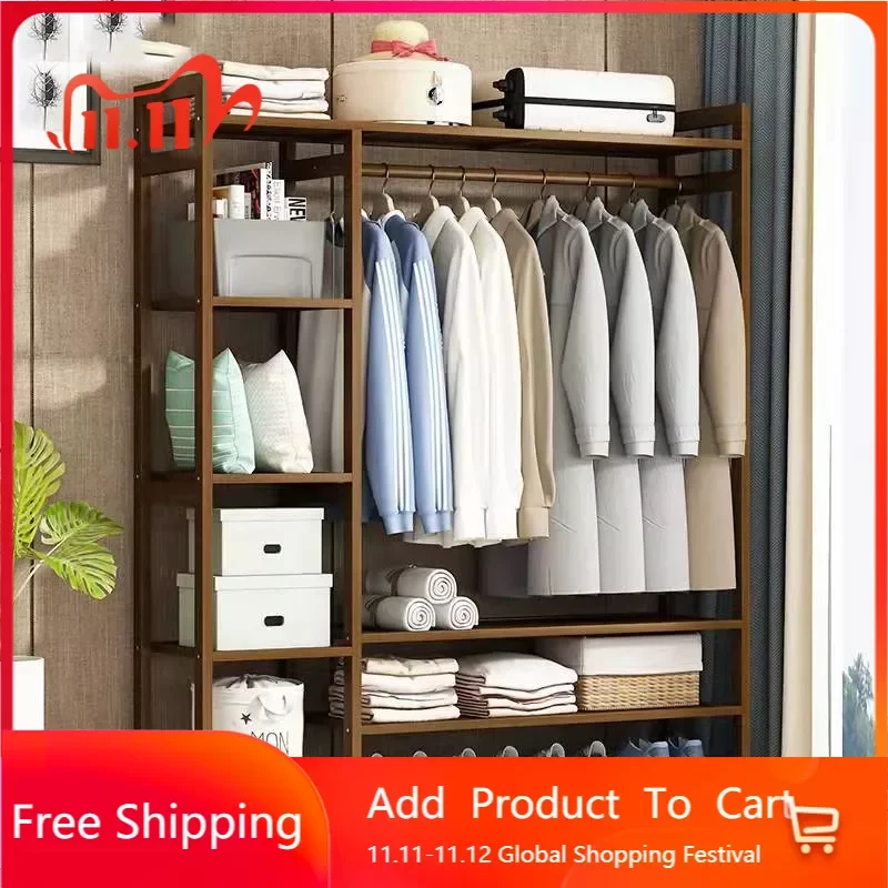 

Storage Bedroom Coat Rack Clothes Hanger Floor Hanger Household Wood Clothing Garment Rack Wardrobe Clothing Racks Furniture HY