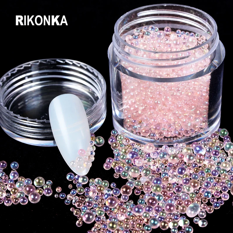 

Crystal AB Glass Balls Mixed Size Rhinestones For Manicure Hot Pink 3D Caviar Beads DIY Charms Nail Art Decorations Accessories
