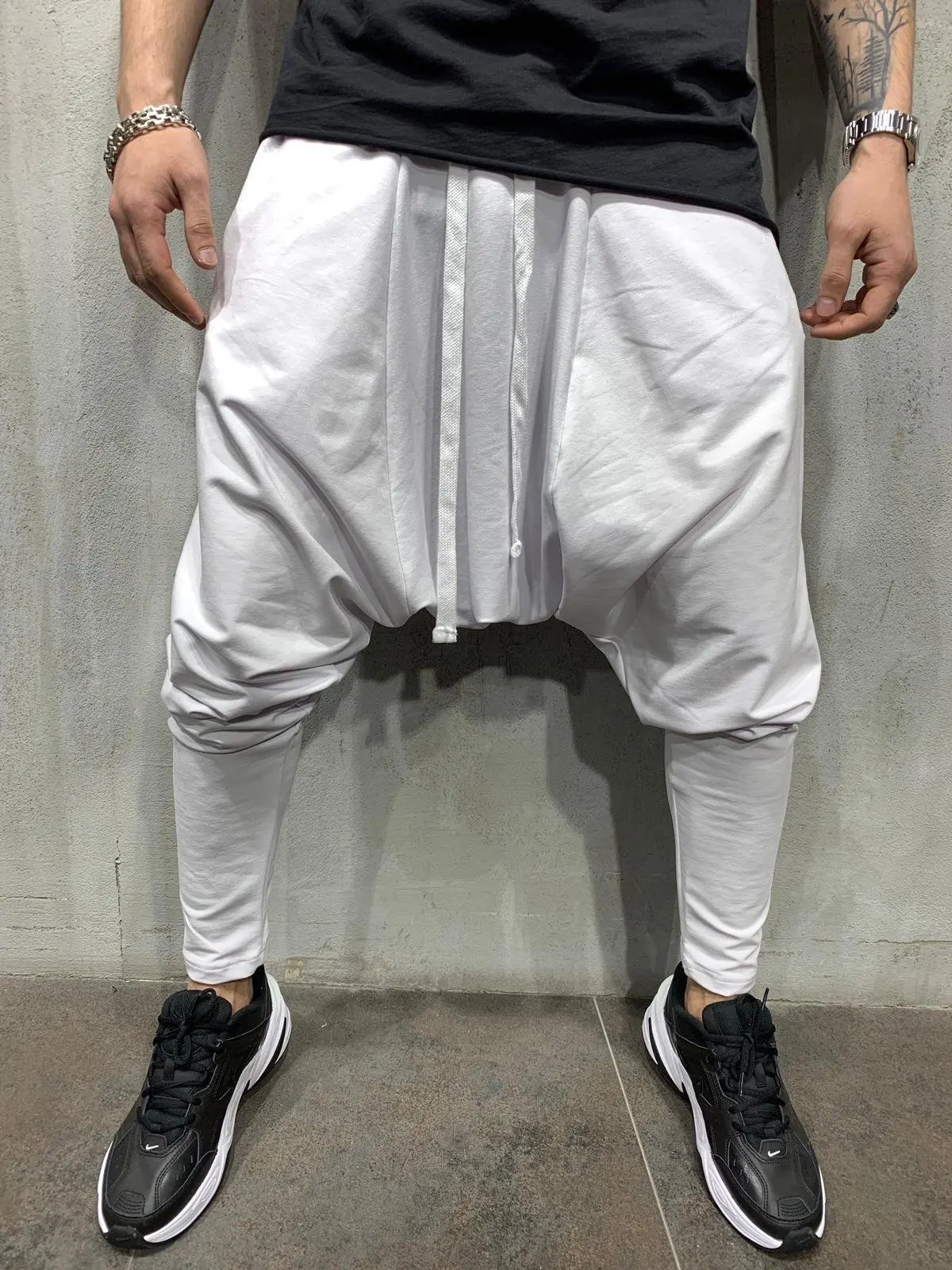 Men's Hip Hop Pants Casual Jogging Harem Pants Drop Crotch Loose Baggy Black Green White Streetwear Men