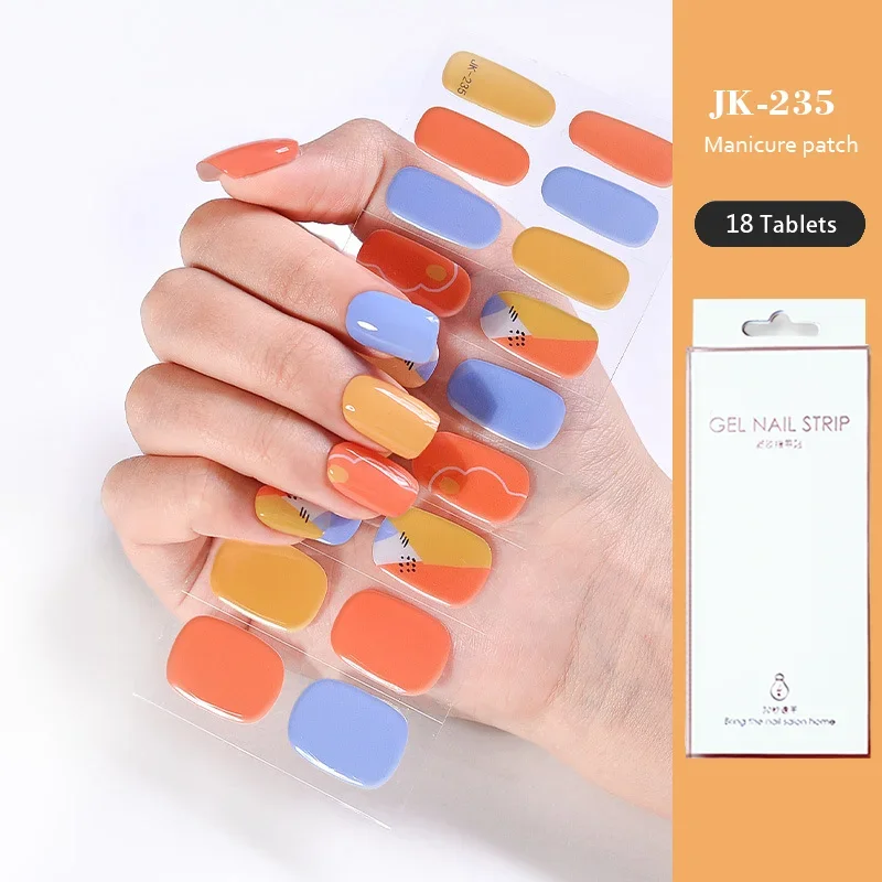 

18 Plus 6 насадок, полузатвердевающие гелевые наклейки для ногтей, водостойкие прочные 3d съемные накладки для ногтей, украшения для дизайна ногтей, необходима УФ-лампа